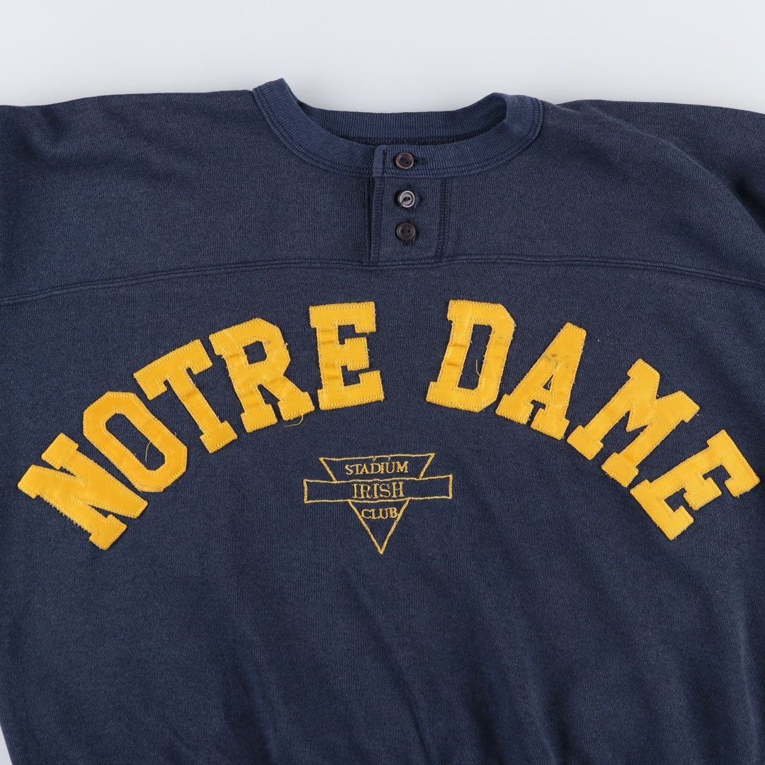NOTRE DAME University of Notre Dame Henley Neck College Sweatshirt (Women's XL equivalent) unclear navy blue type Vintage Second Hand