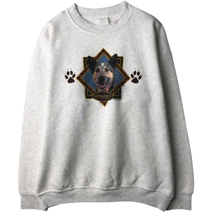 90'S WON'S WEAR Australian Cattle Dog Print Animal Sweatshirt, Women's Size XL (Equivalent), Vintage unclear gray type Vintage Second Hand