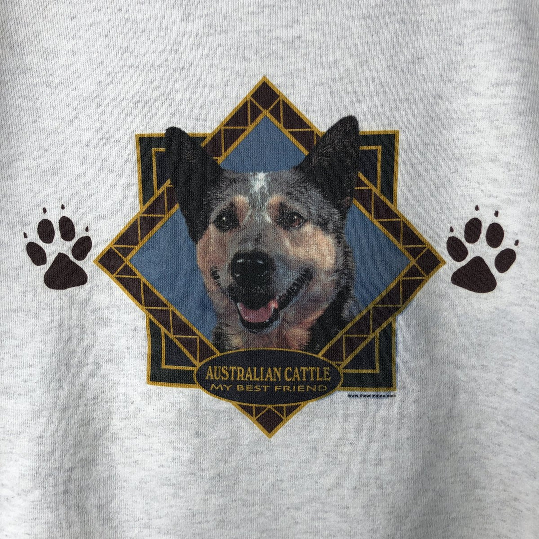 90'S WON'S WEAR Australian Cattle Dog Print Animal Sweatshirt, Women's Size XL (Equivalent), Vintage unclear gray type Vintage Second Hand