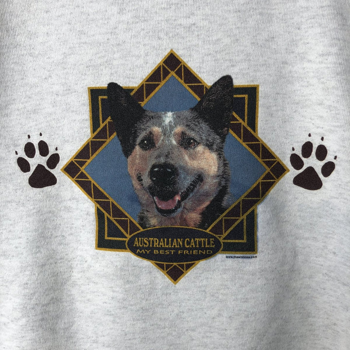 90'S WON'S WEAR Australian Cattle Dog Print Animal Sweatshirt, Women's Size XL (Equivalent), Vintage unclear gray type Vintage Second Hand