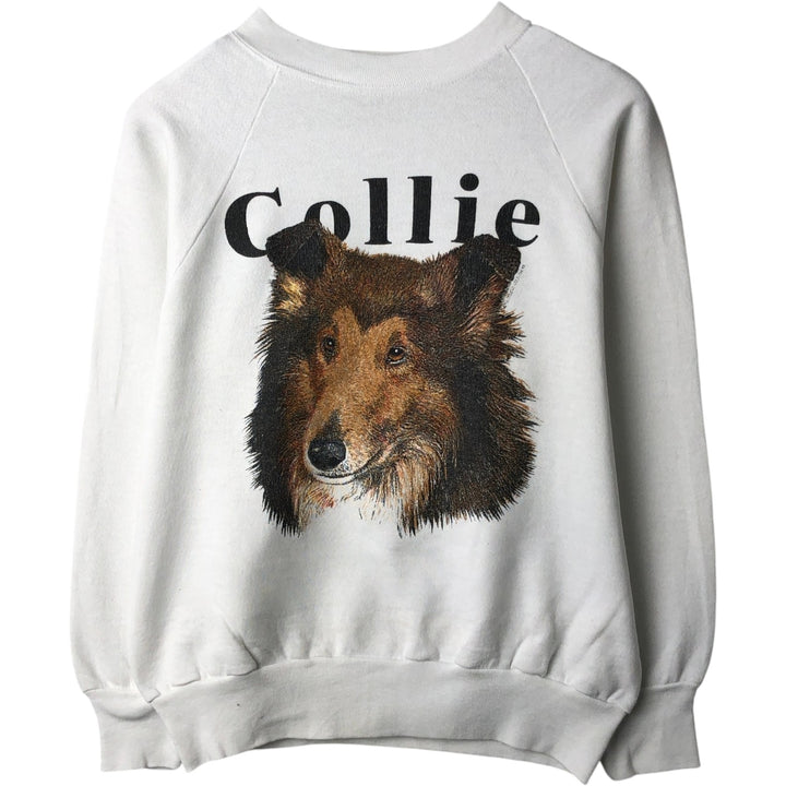 90s~ MILLER COLLIE Collie Dog Print Animal Sweatshirt, Made in USA, Women's Size S (approx.), Vintage cotton white type Vintage Second Hand