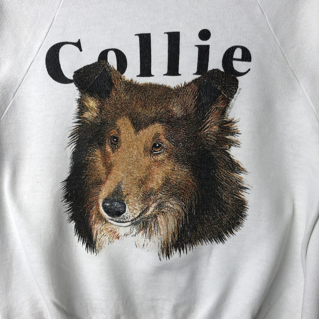 90s~ MILLER COLLIE Collie Dog Print Animal Sweatshirt, Made in USA, Women's Size S (approx.), Vintage cotton white type Vintage Second Hand