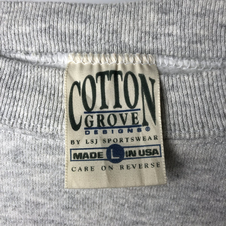 90'S Cotton Grove Animal Sweatshirt with Dog and Cat Pattern, Made in USA, Women's Size L (Equivalent), Vintage cotton gray type Vintage Second Hand