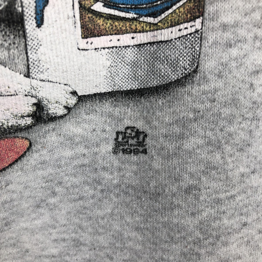 90'S Cotton Grove Animal Sweatshirt with Dog and Cat Pattern, Made in USA, Women's Size L (Equivalent), Vintage cotton gray type Vintage Second Hand