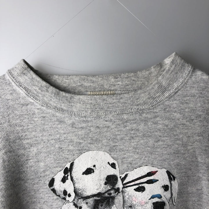 90'S Cotton Grove Animal Sweatshirt with Dog and Cat Pattern, Made in USA, Women's Size L (Equivalent), Vintage cotton gray type Vintage Second Hand
