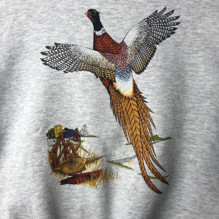 80s-90'S Jerzees Bird Print Animal Sweatshirt, Made in USA, Men's XXL equivalent, Vintage cotton gray type Vintage Second Hand