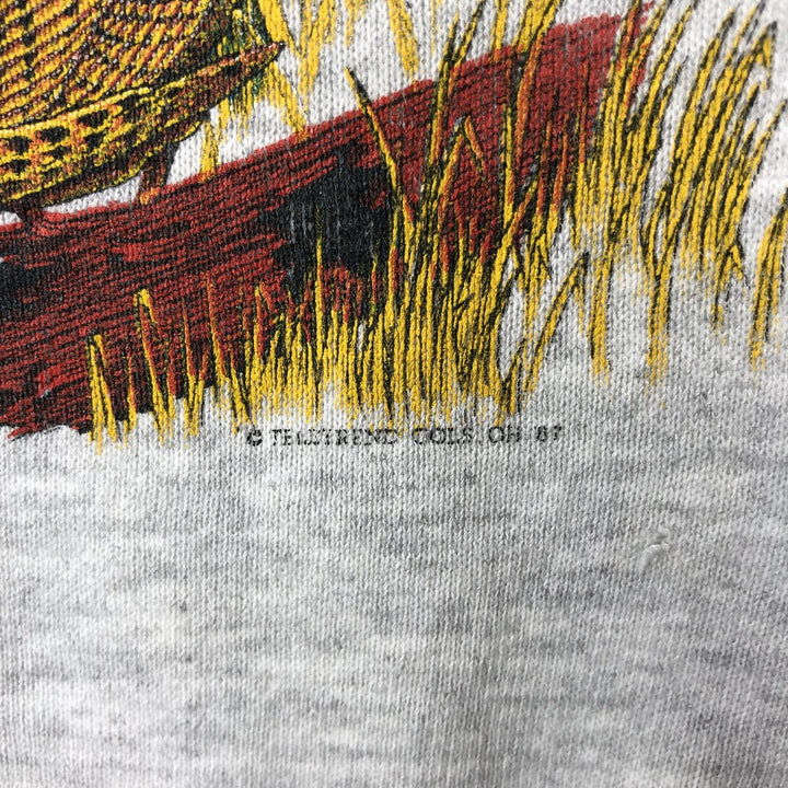 80s-90'S Jerzees Bird Print Animal Sweatshirt, Made in USA, Men's XXL equivalent, Vintage cotton gray type Vintage Second Hand