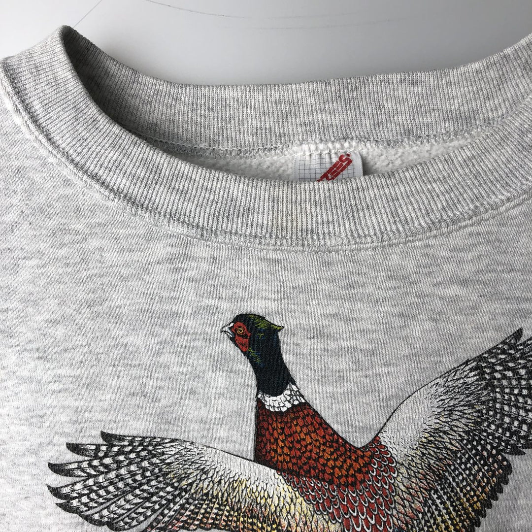 80s-90'S Jerzees Bird Print Animal Sweatshirt, Made in USA, Men's XXL equivalent, Vintage cotton gray type Vintage Second Hand