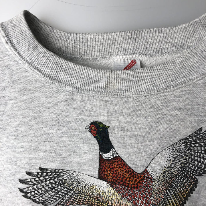 80s-90'S Jerzees Bird Print Animal Sweatshirt, Made in USA, Men's XXL equivalent, Vintage cotton gray type Vintage Second Hand