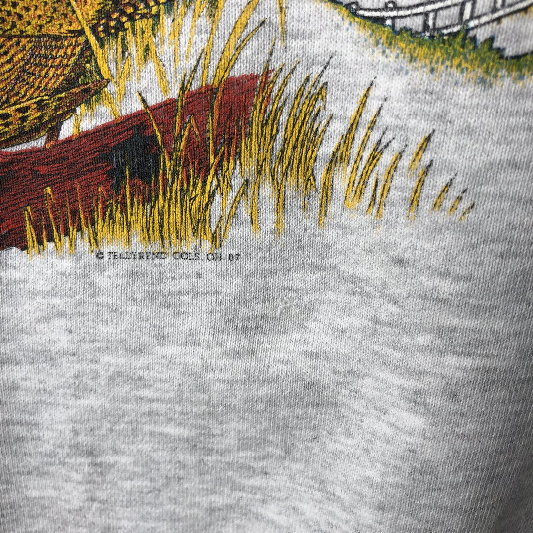 80s-90'S Jerzees Bird Print Animal Sweatshirt, Made in USA, Men's XXL equivalent, Vintage cotton gray type Vintage Second Hand