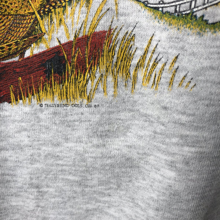 80s-90'S Jerzees Bird Print Animal Sweatshirt, Made in USA, Men's XXL equivalent, Vintage cotton gray type Vintage Second Hand