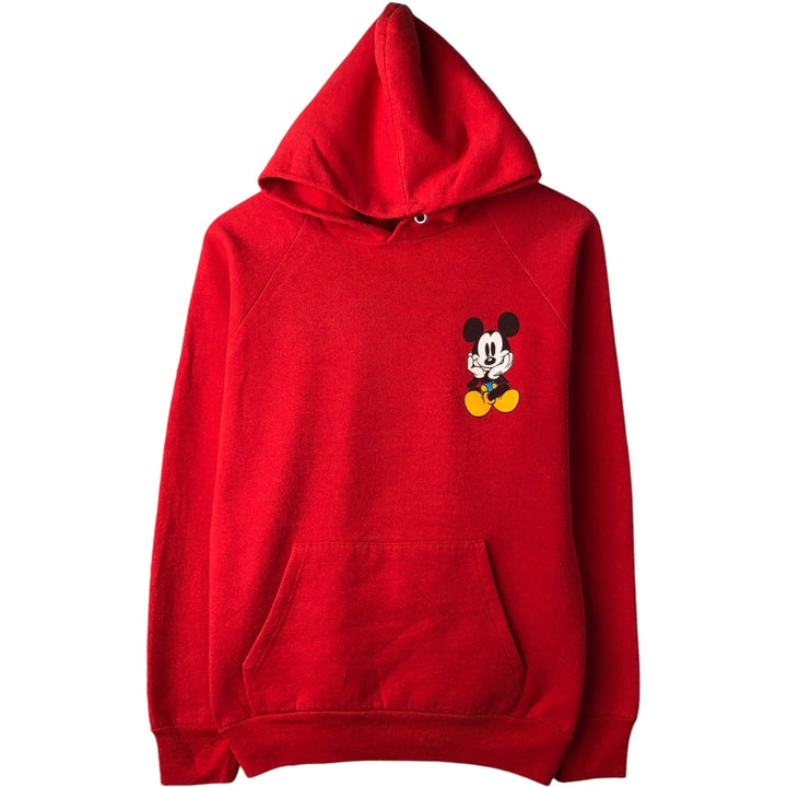90'S MICKEY AND CO. Disney Mickey Mouse Character Sweatshirt Pullover Hoodie, Women's Size L (approx.) unclear red type Vintage Second Hand