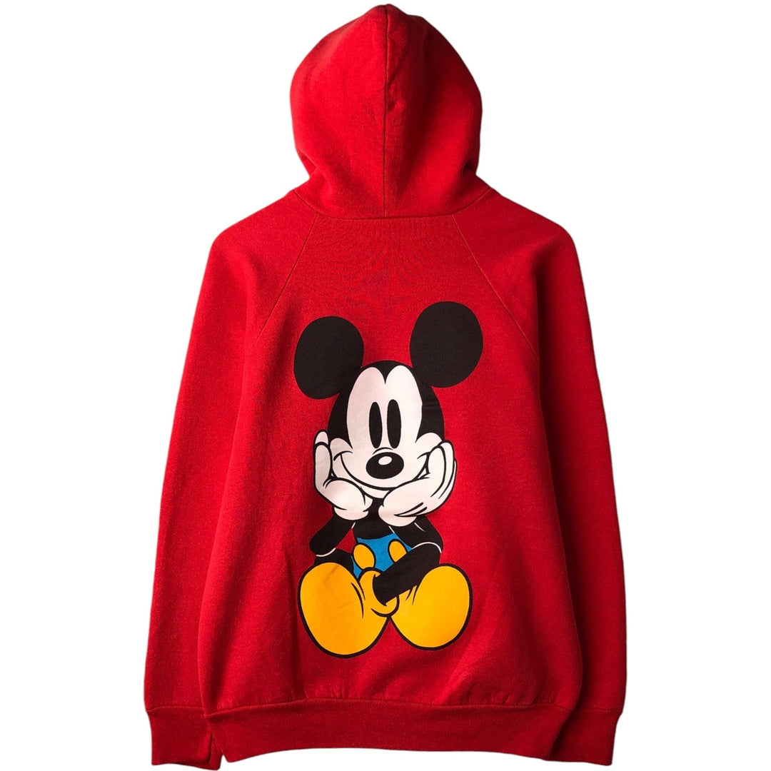90'S MICKEY AND CO. Disney Mickey Mouse Character Sweatshirt Pullover Hoodie, Women's Size L (approx.) unclear red type Vintage Second Hand