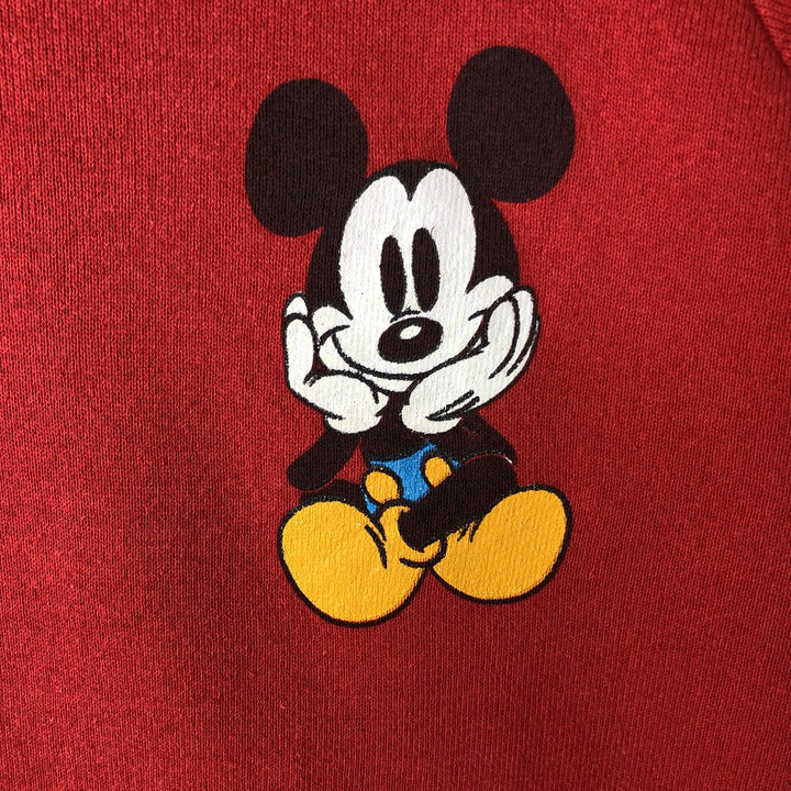 90'S MICKEY AND CO. Disney Mickey Mouse Character Sweatshirt Pullover Hoodie, Women's Size L (approx.) unclear red type Vintage Second Hand