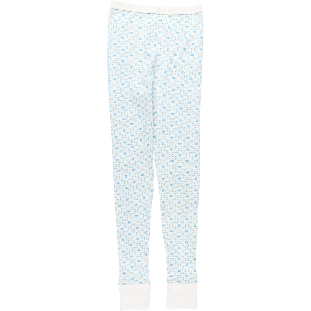 Botanical Pattern Waffle Thermal Leggings Pants (Women's Size M) cotton white type Vintage Second Hand