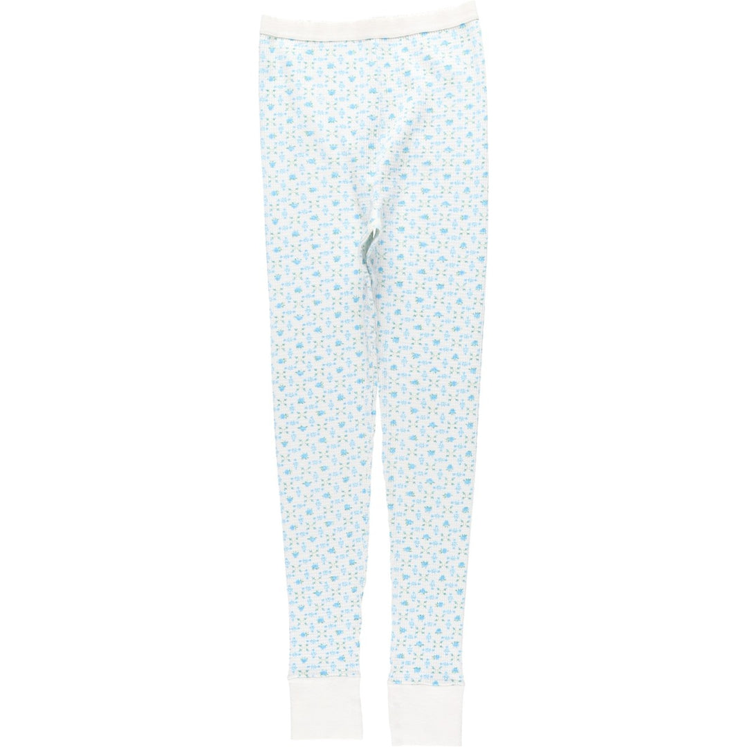 Botanical Pattern Waffle Thermal Leggings Pants (Women's Size M) cotton white type Vintage Second Hand