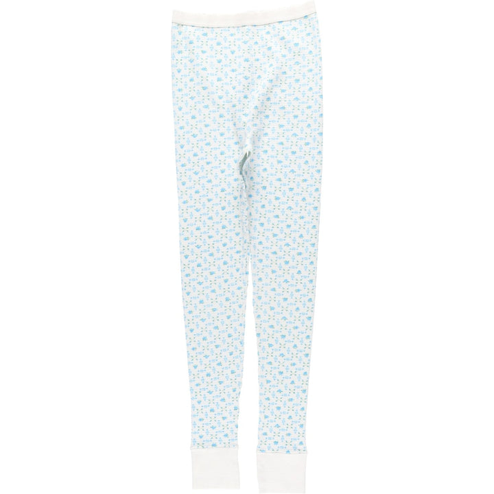 Botanical Pattern Waffle Thermal Leggings Pants (Women's Size M) cotton white type Vintage Second Hand