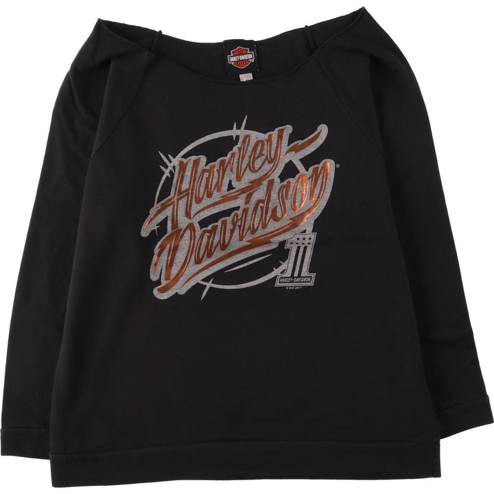 Harley-Davidson Cut-Off Motorcycle Long-Sleeve T-Shirt (Women's Size L) unclear black type Vintage Second Hand