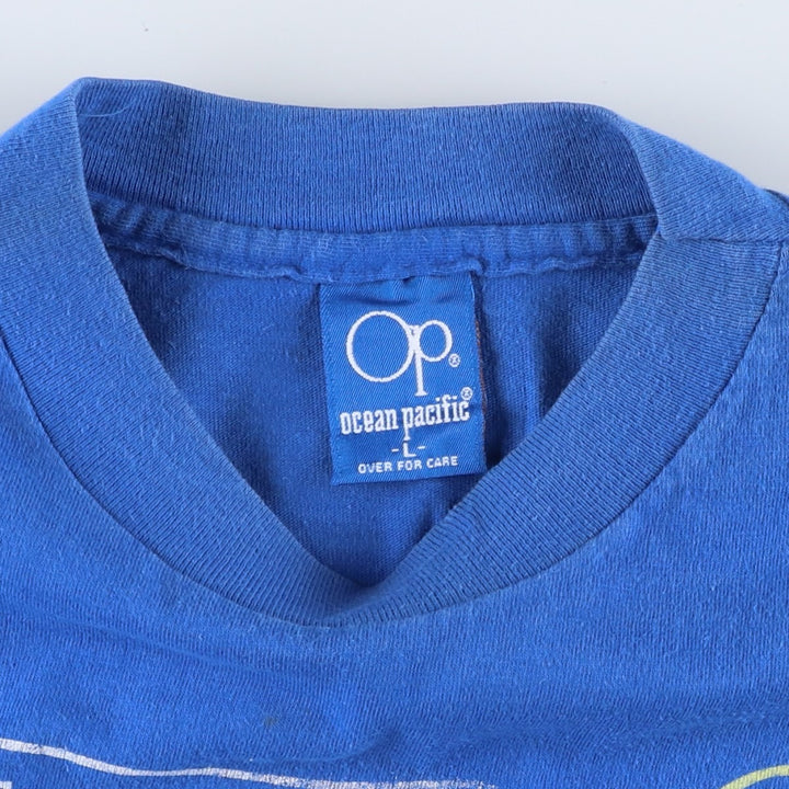 80'S Ocean Pacific Blue Tag Surf Skate T-Shirt, Made in USA, Women's Size L (Equivalent), Vintage cotton blue type Vintage Second Hand