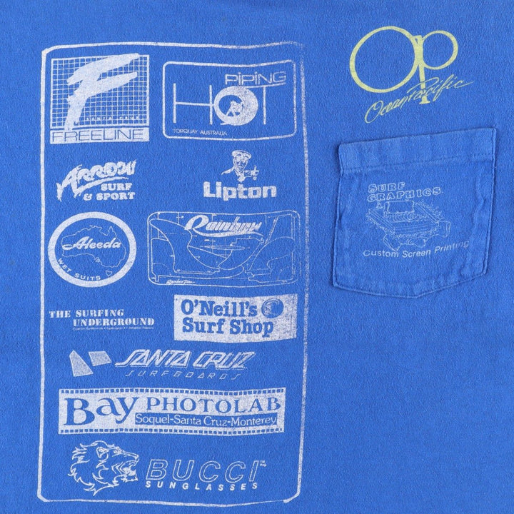 80'S Ocean Pacific Blue Tag Surf Skate T-Shirt, Made in USA, Women's Size L (Equivalent), Vintage cotton blue type Vintage Second Hand