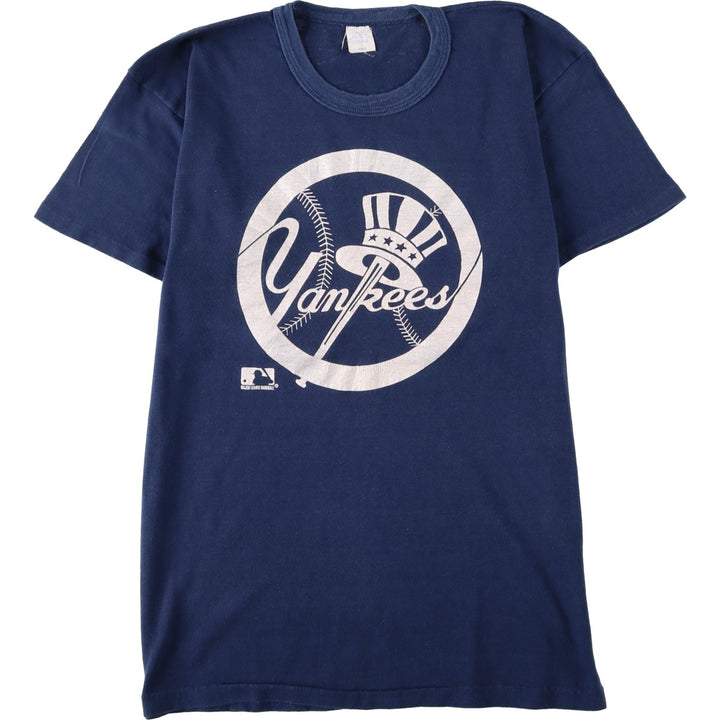 MLB NEW YORK YANKEES sports print T-shirt, women's size L (approx.), vintage. cotton navy blue type Vintage Second Hand