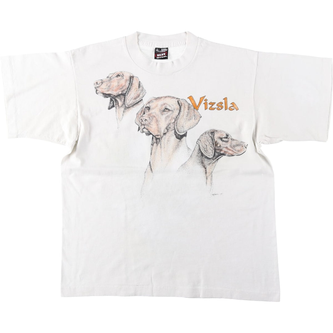 90'S Fruit of the Loom BEST VIZSLA Animal T-shirt with dog print, Made in USA, Women's size L equivalent, Vintage cotton white type Vintage Second Hand