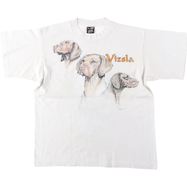 90'S Fruit of the Loom BEST VIZSLA Animal T-shirt with dog print, Made in USA, Women's size L equivalent, Vintage cotton white type Vintage Second Hand