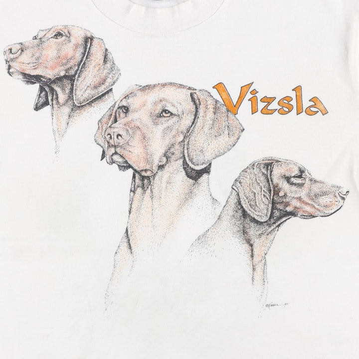 90'S Fruit of the Loom BEST VIZSLA Animal T-shirt with dog print, Made in USA, Women's size L equivalent, Vintage cotton white type Vintage Second Hand