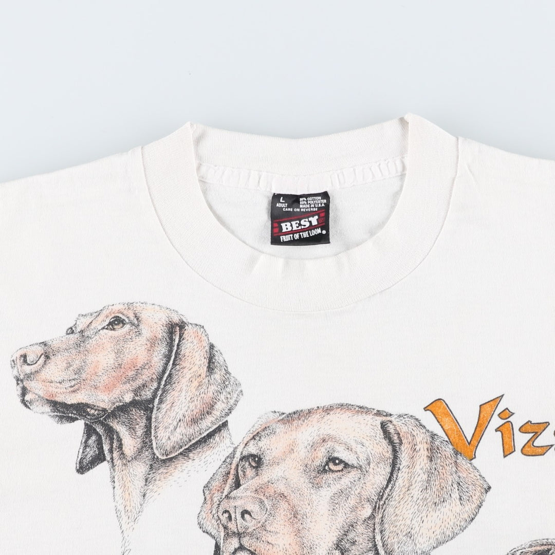 90'S Fruit of the Loom BEST VIZSLA Animal T-shirt with dog print, Made in USA, Women's size L equivalent, Vintage cotton white type Vintage Second Hand