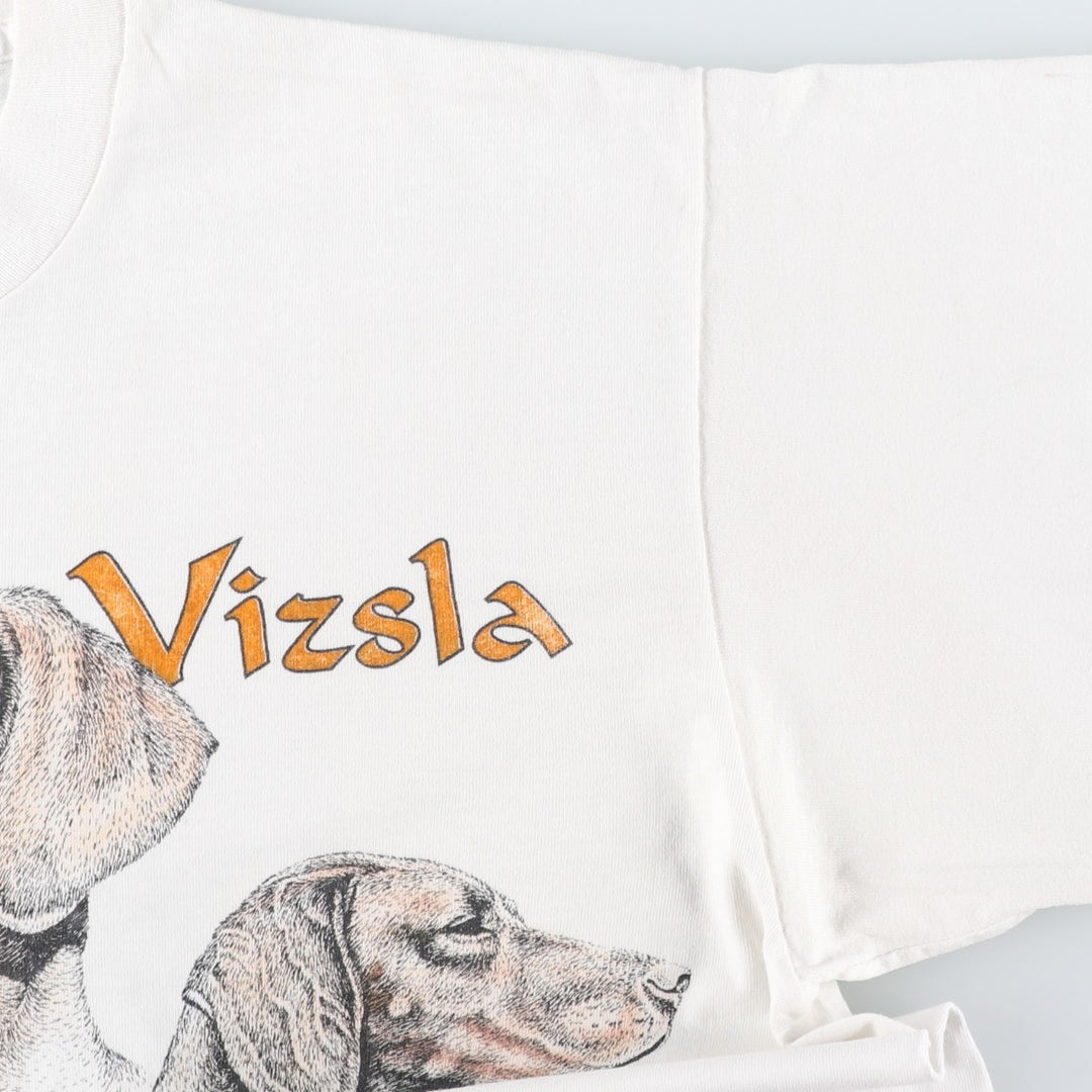 90'S Fruit of the Loom BEST VIZSLA Animal T-shirt with dog print, Made in USA, Women's size L equivalent, Vintage cotton white type Vintage Second Hand