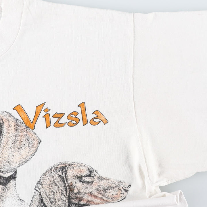 90'S Fruit of the Loom BEST VIZSLA Animal T-shirt with dog print, Made in USA, Women's size L equivalent, Vintage cotton white type Vintage Second Hand