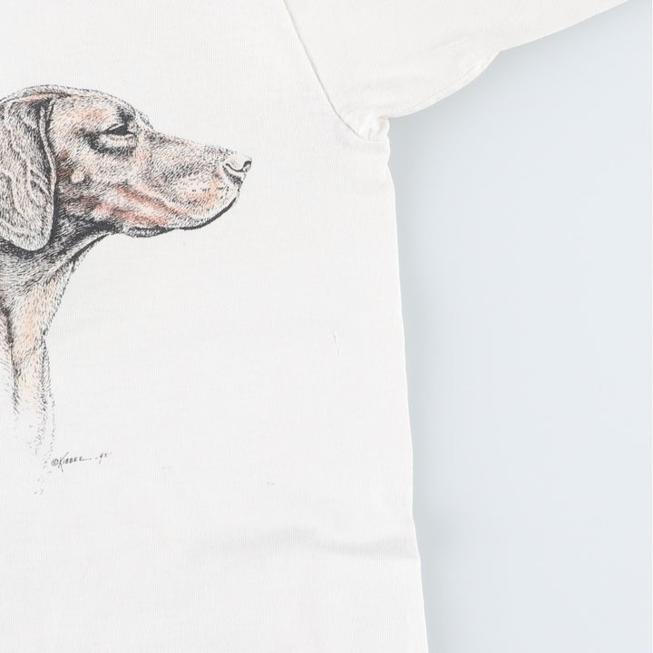 90'S Fruit of the Loom BEST VIZSLA Animal T-shirt with dog print, Made in USA, Women's size L equivalent, Vintage cotton white type Vintage Second Hand