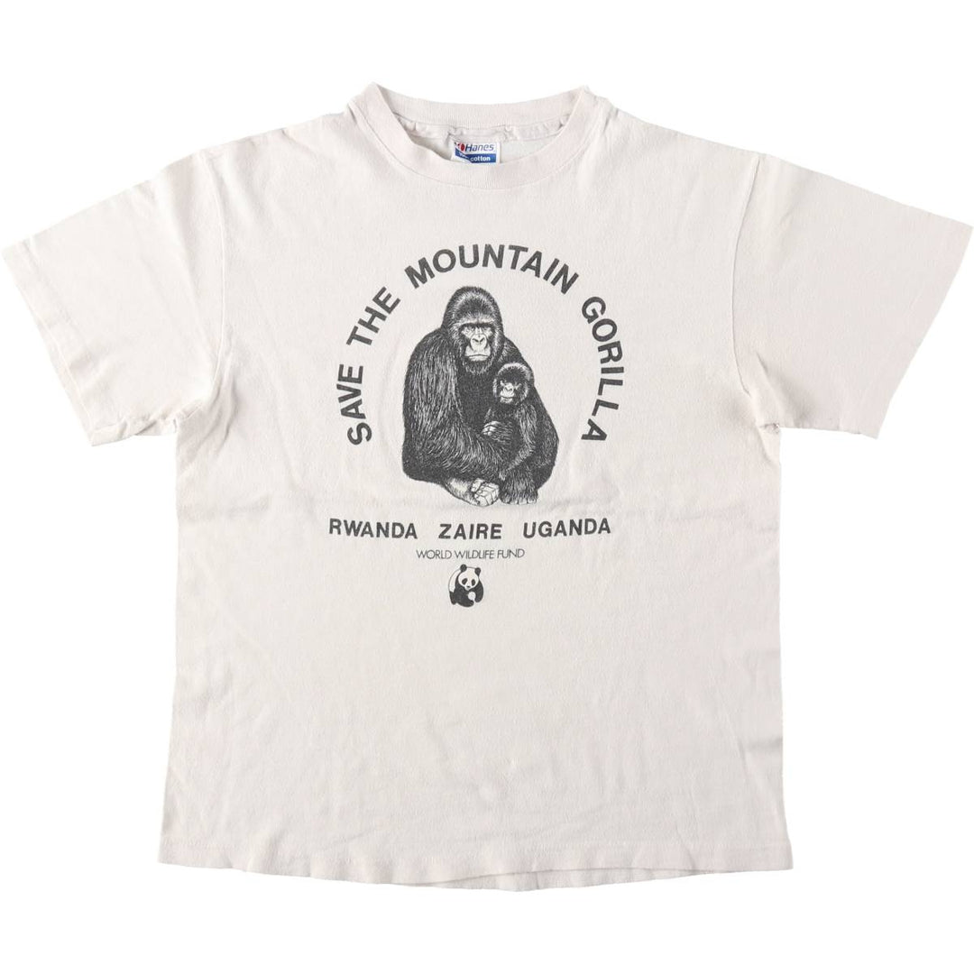 1980'S Hanes 100% Cotton Blue Tag Gorilla Pattern Animal T-Shirt, Made in USA, Women's Size M (approx.), Vintage cotton unbleached Vintage Second Hand