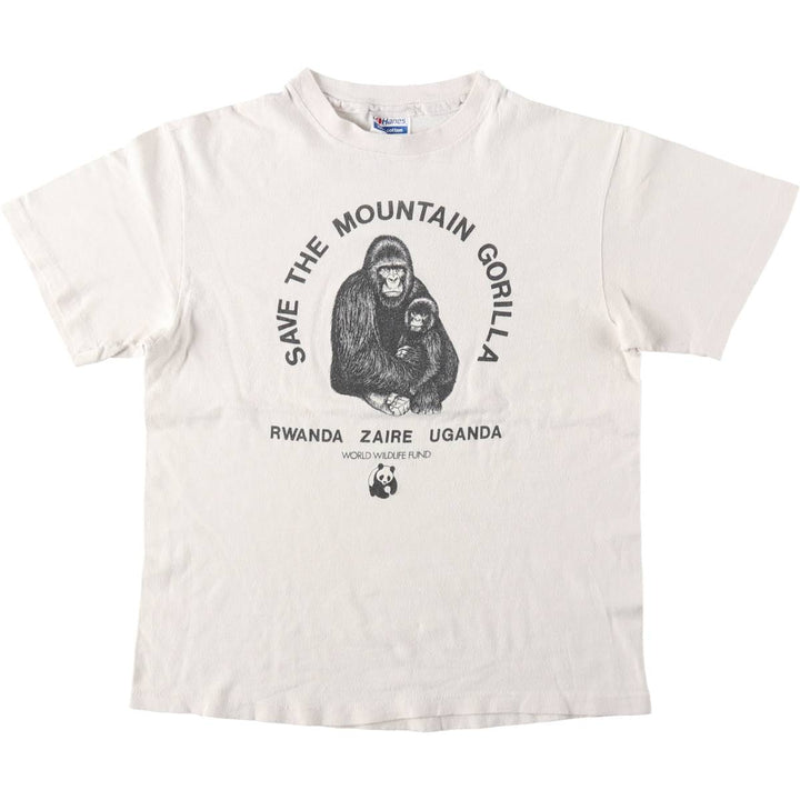 1980'S Hanes 100% Cotton Blue Tag Gorilla Pattern Animal T-Shirt, Made in USA, Women's Size M (approx.), Vintage cotton unbleached Vintage Second Hand