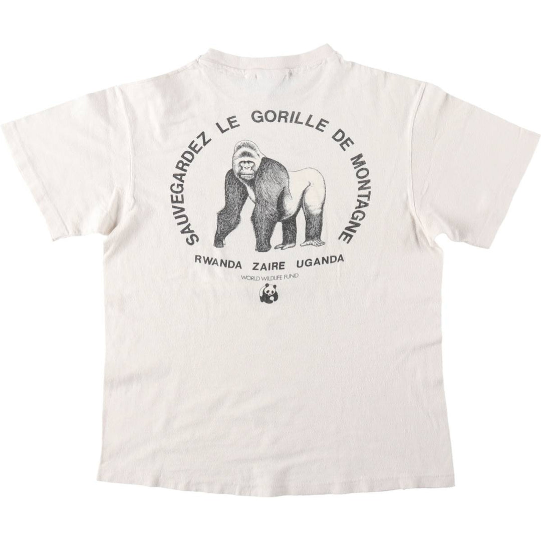 1980'S Hanes 100% Cotton Blue Tag Gorilla Pattern Animal T-Shirt, Made in USA, Women's Size M (approx.), Vintage cotton unbleached Vintage Second Hand