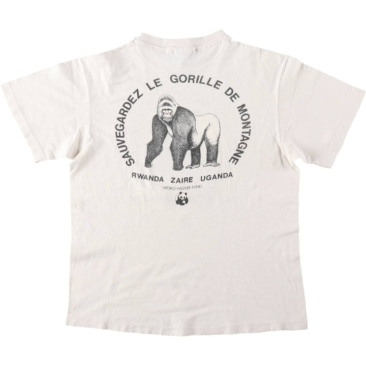 1980'S Hanes 100% Cotton Blue Tag Gorilla Pattern Animal T-Shirt, Made in USA, Women's Size M (approx.), Vintage cotton unbleached Vintage Second Hand