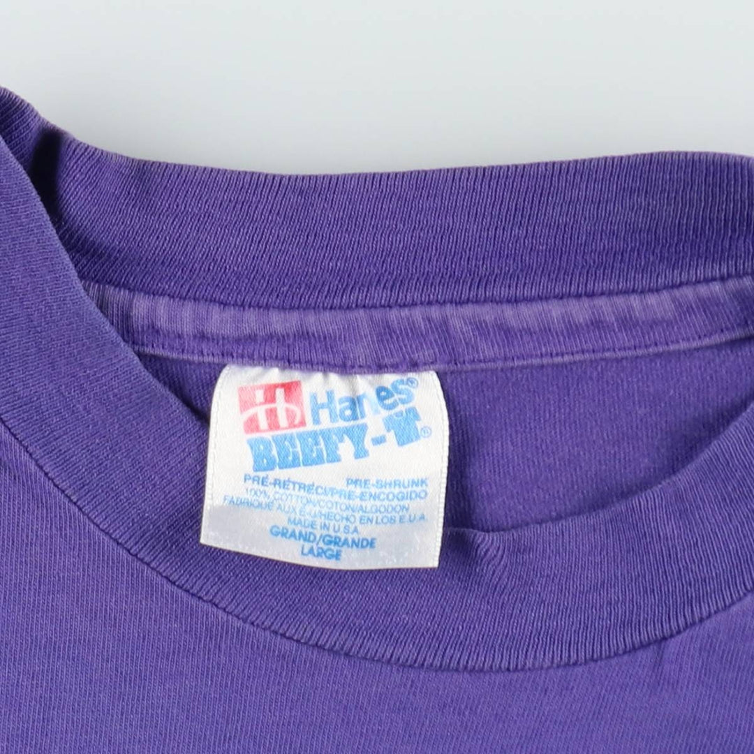 90'S Hanes BEEFY-T Cat Pattern Animal Pattern T-Shirt Made in USA Women's Size L (Equivalent) Vintage cotton purple type Vintage Second Hand