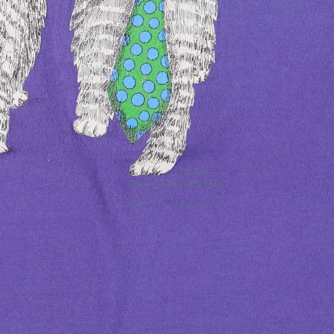 90'S Hanes BEEFY-T Cat Pattern Animal Pattern T-Shirt Made in USA Women's Size L (Equivalent) Vintage cotton purple type Vintage Second Hand