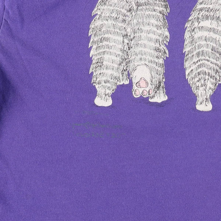 90'S Hanes BEEFY-T Cat Pattern Animal Pattern T-Shirt Made in USA Women's Size L (Equivalent) Vintage cotton purple type Vintage Second Hand