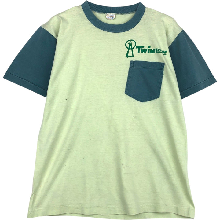70'S Town Craft Two-Tone Print T-Shirt, Women's Size M (approx.), Vintage cotton green type yellow green Vintage Second Hand