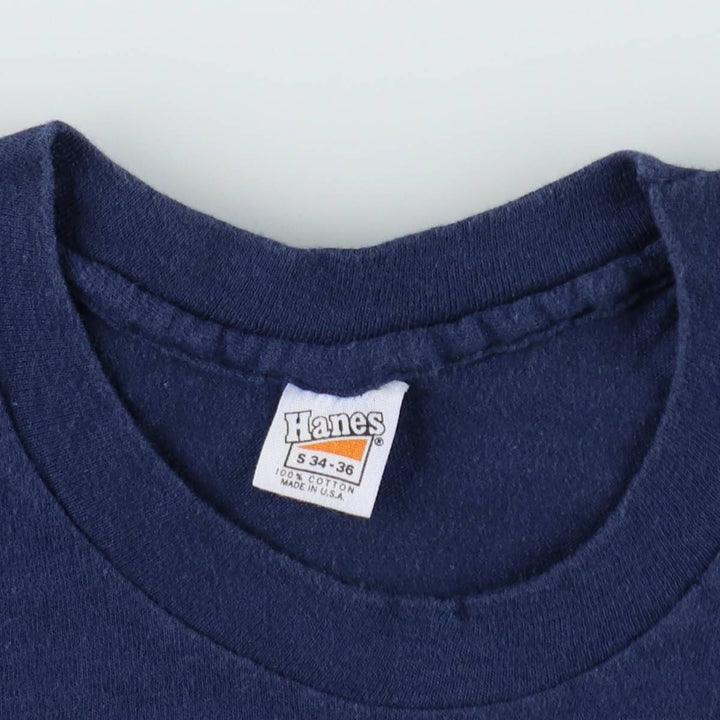 Vintage 70'S Hanes Triangle Tag Printed T-Shirt Made in USA Women's S Size cotton navy blue type Vintage Second Hand