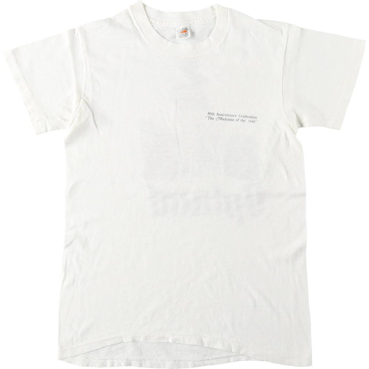 Vintage 70'S Hanes Triangle Tag Printed T-Shirt Made in USA Women's S Size cotton white type Vintage Second Hand