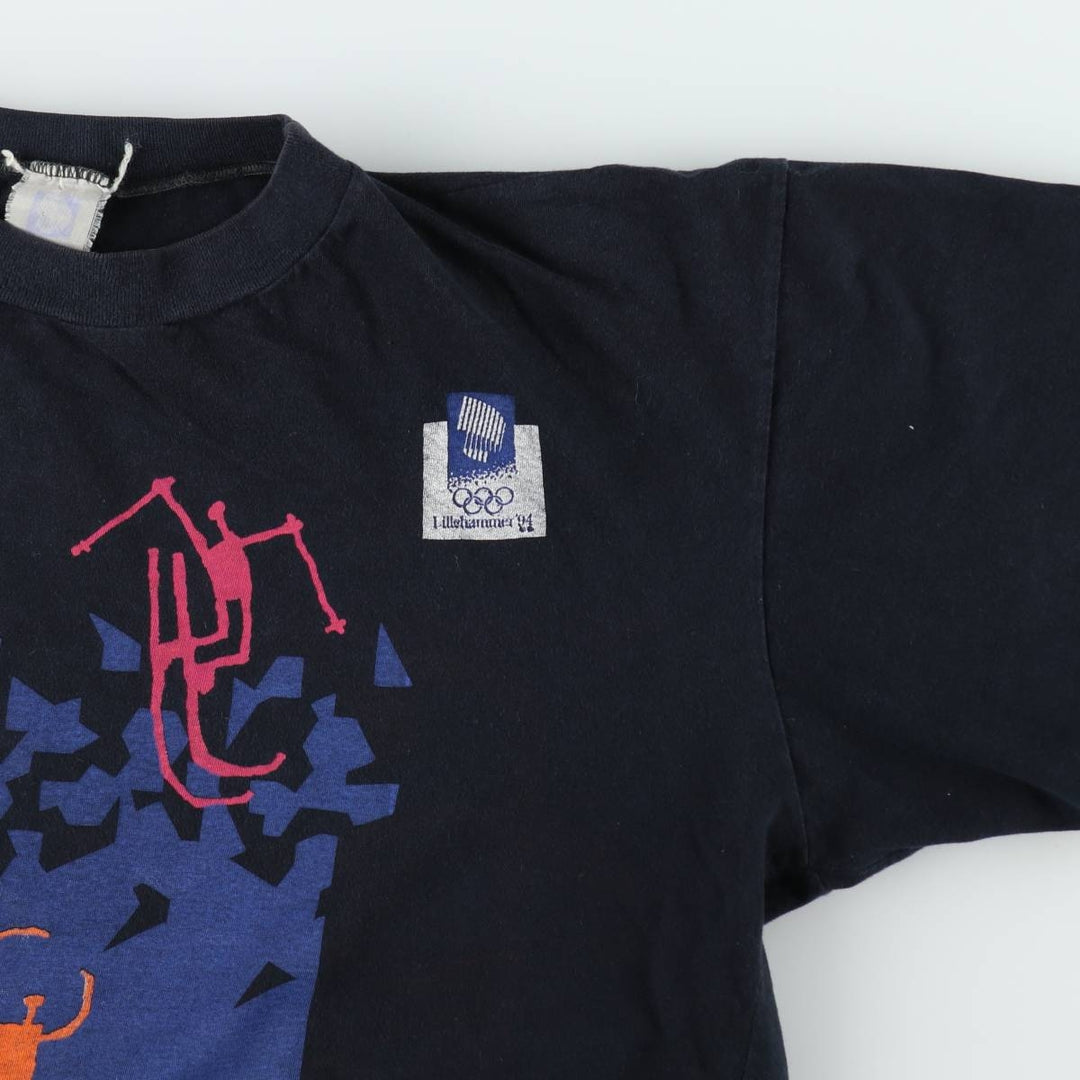 1990'S Lillehammer Olympics 1994 Sports Print T-Shirt (Women's Size M) unclear black type Vintage Second Hand