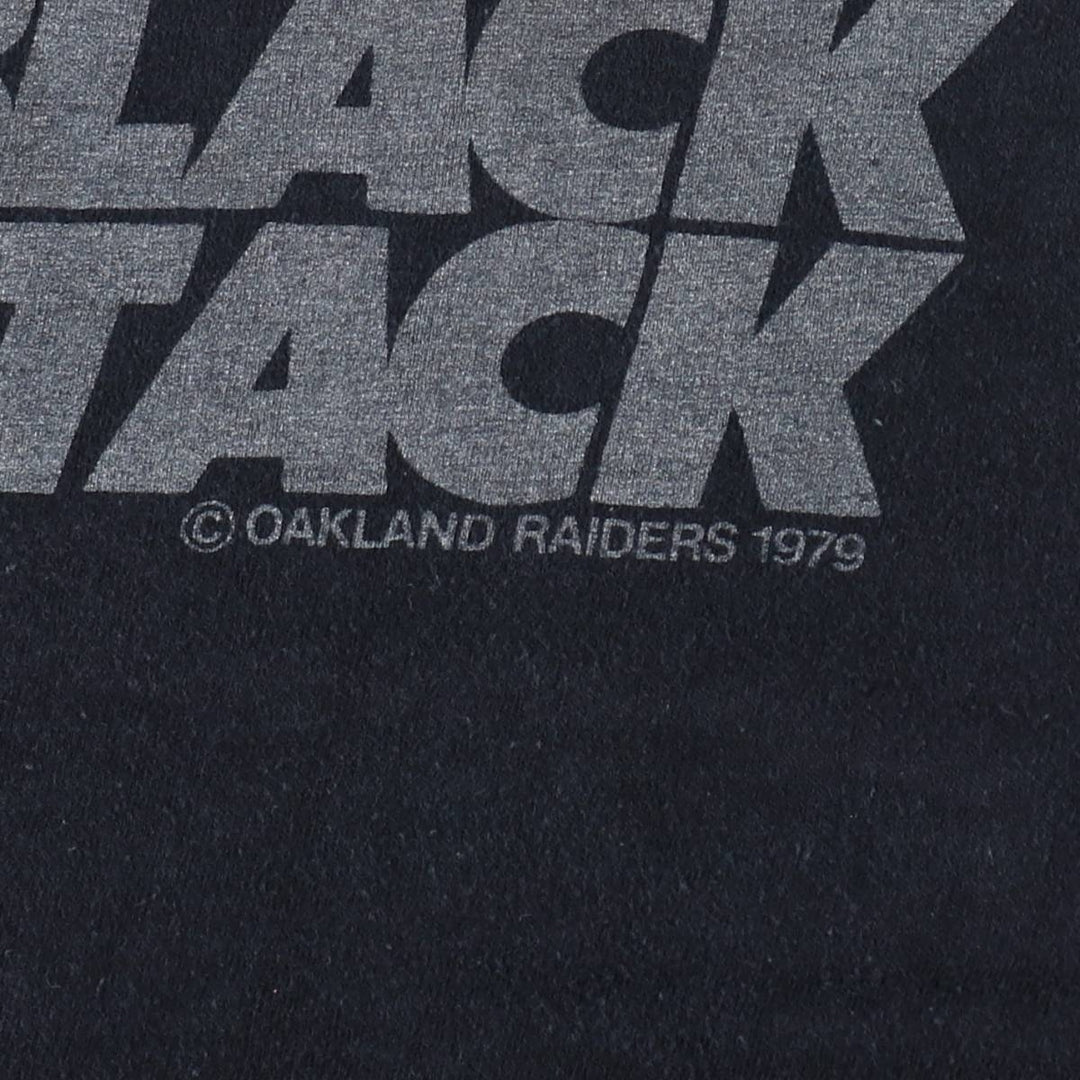 1970'S Hanes Oakland Raiders sports print T-shirt, made in USA, women's size L equivalent, vintage. cotton black type Vintage Second Hand