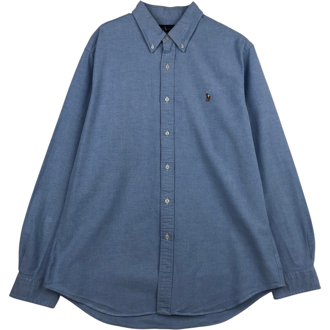 Ralph Lauren Slim Fit Stretch Oxford Long-Sleeve Button-Down Shirt, Men's Size XL (approx.) cotton blue type Vintage Second Hand
