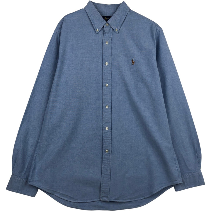 Ralph Lauren Slim Fit Stretch Oxford Long-Sleeve Button-Down Shirt, Men's Size XL (approx.) cotton blue type Vintage Second Hand