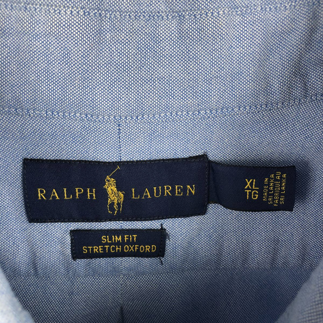 Ralph Lauren Slim Fit Stretch Oxford Long-Sleeve Button-Down Shirt, Men's Size XL (approx.) cotton blue type Vintage Second Hand