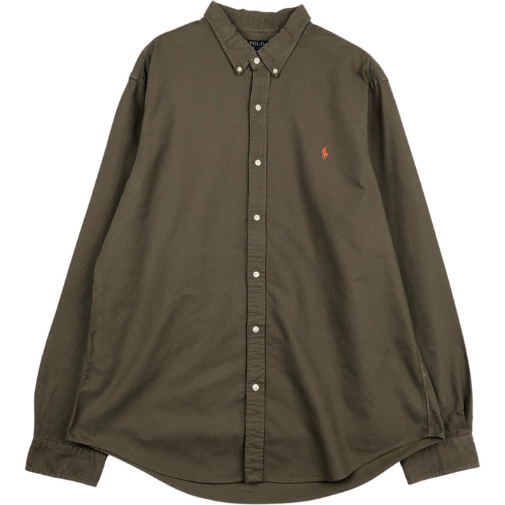 Ralph Lauren Slim Fit Long-Sleeve Button-Down Shirt, Men's Size XXL (approx.) cotton Khaki type brown Vintage Second Hand
