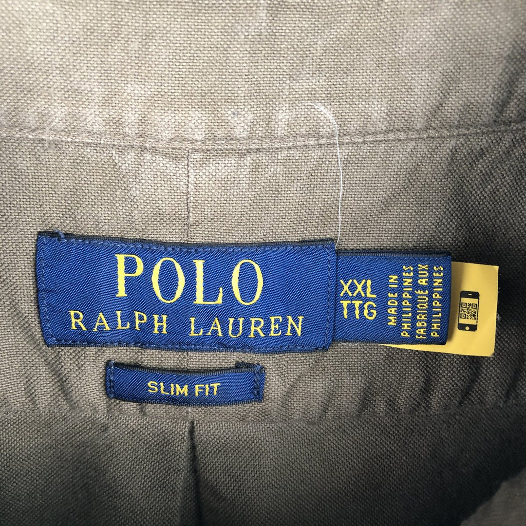 Ralph Lauren Slim Fit Long-Sleeve Button-Down Shirt, Men's Size XXL (approx.) cotton Khaki type brown Vintage Second Hand
