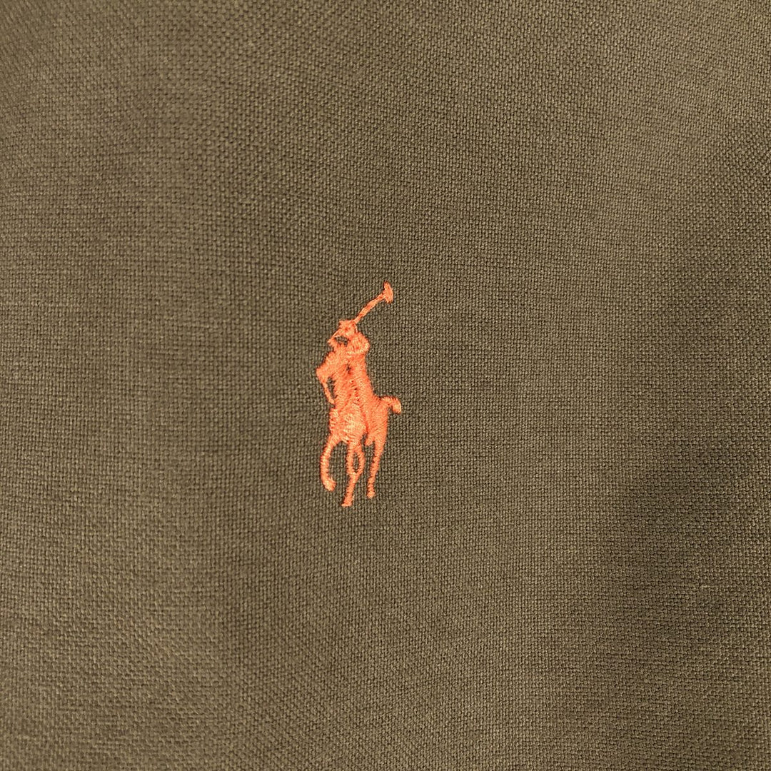 Ralph Lauren Slim Fit Long-Sleeve Button-Down Shirt, Men's Size XXL (approx.) cotton Khaki type brown Vintage Second Hand